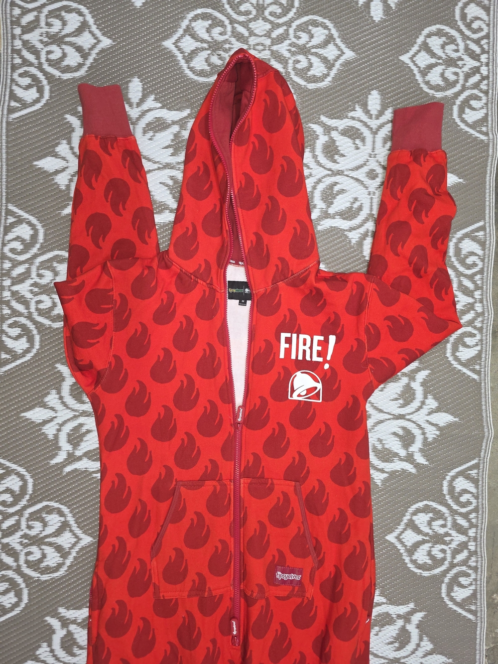 Taco Bell "FIRE!" Red Flame Zip-Up Hoodie onesie